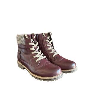 Women's Burgundy Faux Leather Fur Lined Warm Winter Boots Hiking Womens 10